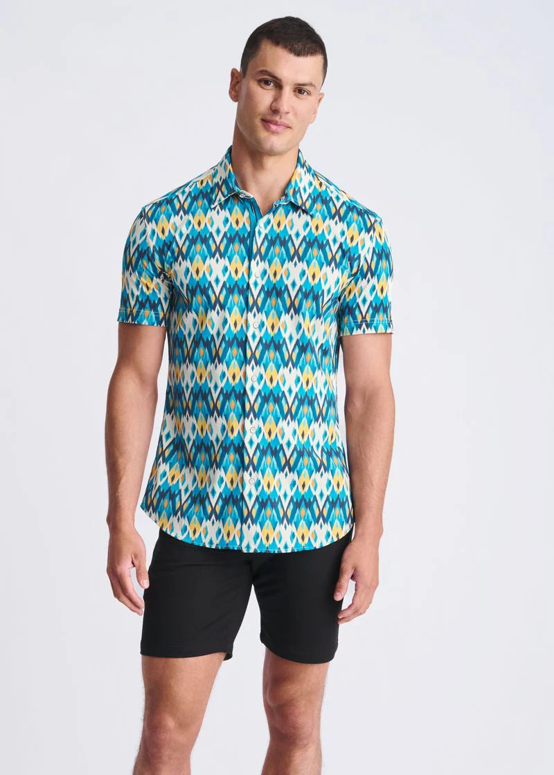 Performance Short Sleeved Shirt (Teal Gold Diamonds)