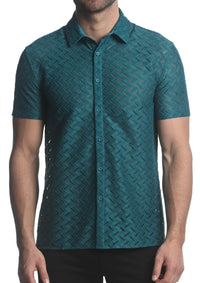 Stretch Knit Gossamer Shirt (Turquoise ZigZag Chevron)