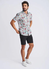 Printed Linen/Tencel Shirt (Cloud/Fuchsia Blossoms)