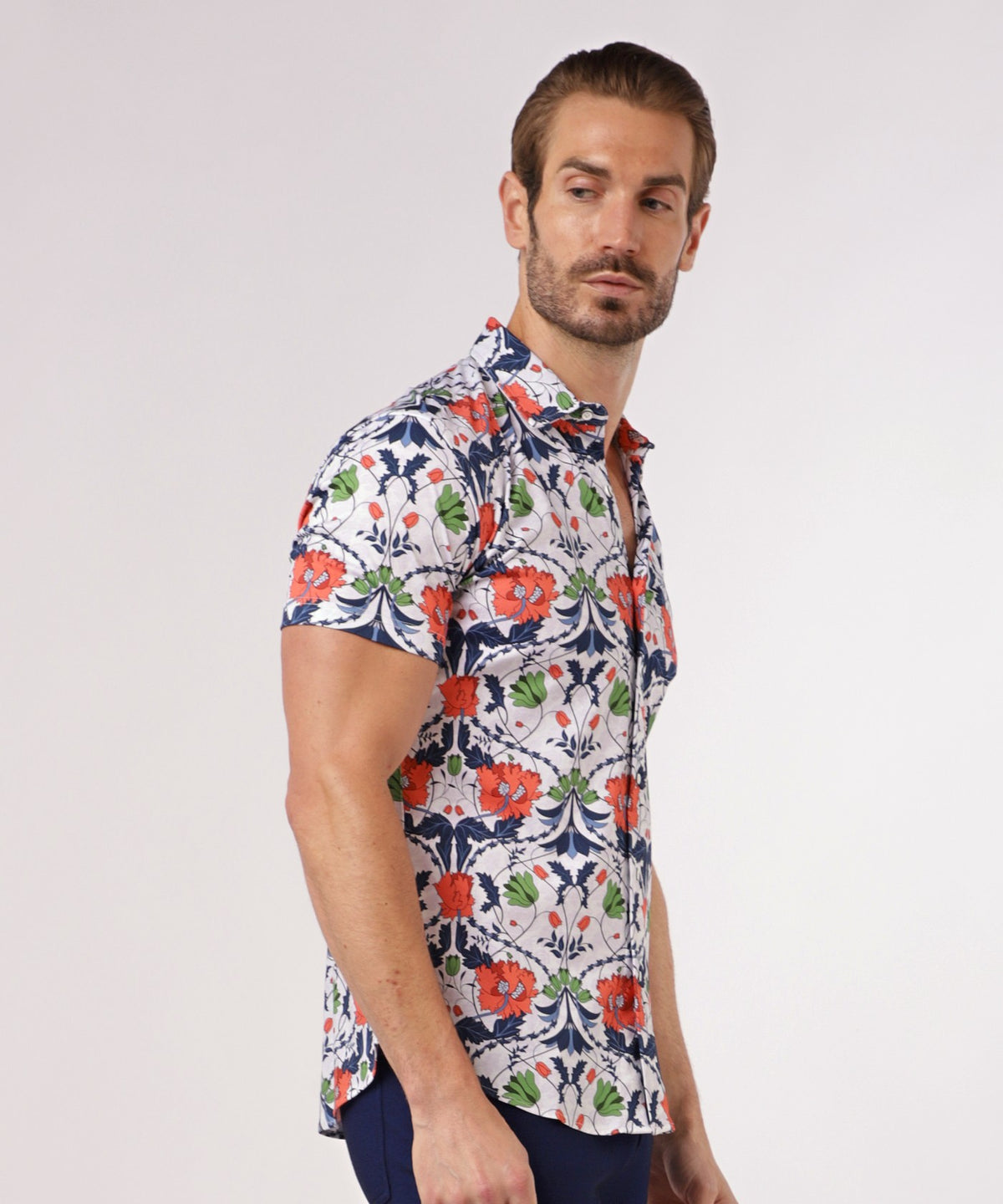 Printed Jersey Short Sleeve Shirt (Slate Sienna Floral)