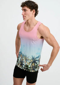 Printed Mesh Knit Tank (Blush/Aqua Palms)