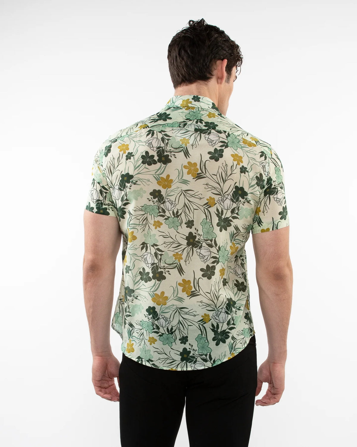 Cotton Silk Short Sleeved Shirt (Fern Ochre Floral)