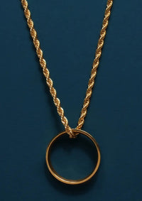 Gold Ring Necklace On Rope Style Chain