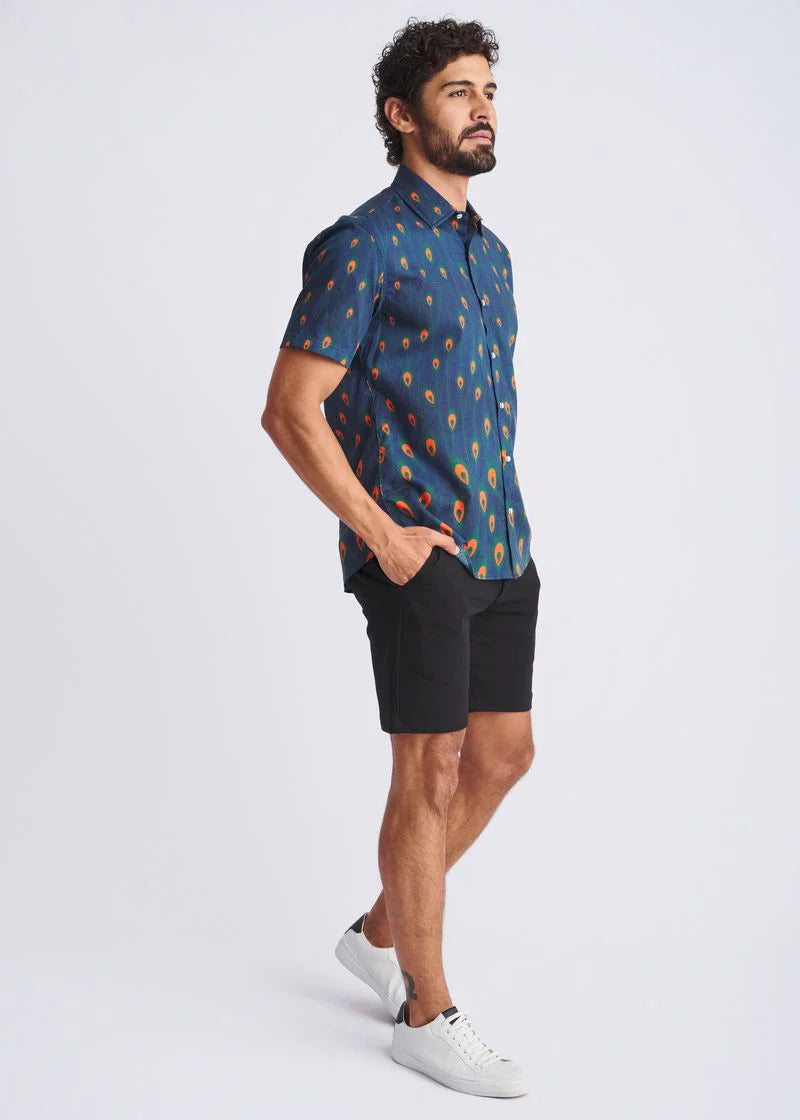 Cotton/Tencel Short Sleeve Shirt (Navy/Peacock)