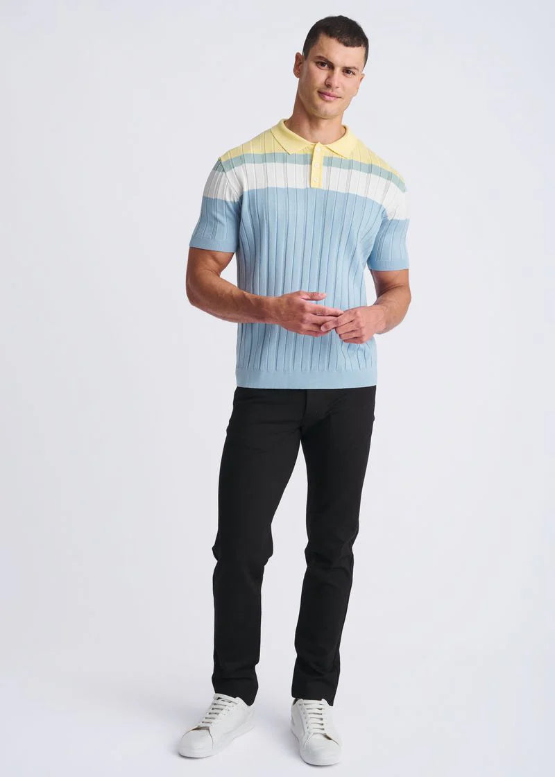 Silk/Tencel Color Block Polo (Blue Ice/Yolk)