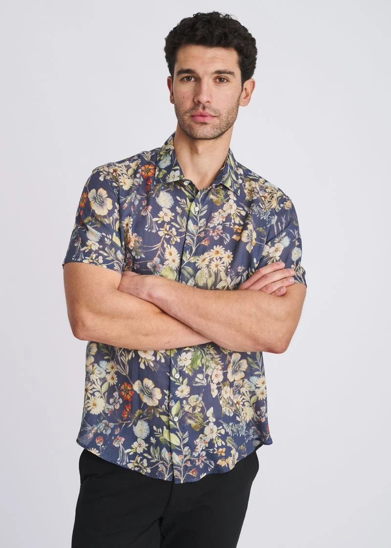 Printed Linen/Tencel Shirt (Navy/Seacrest)