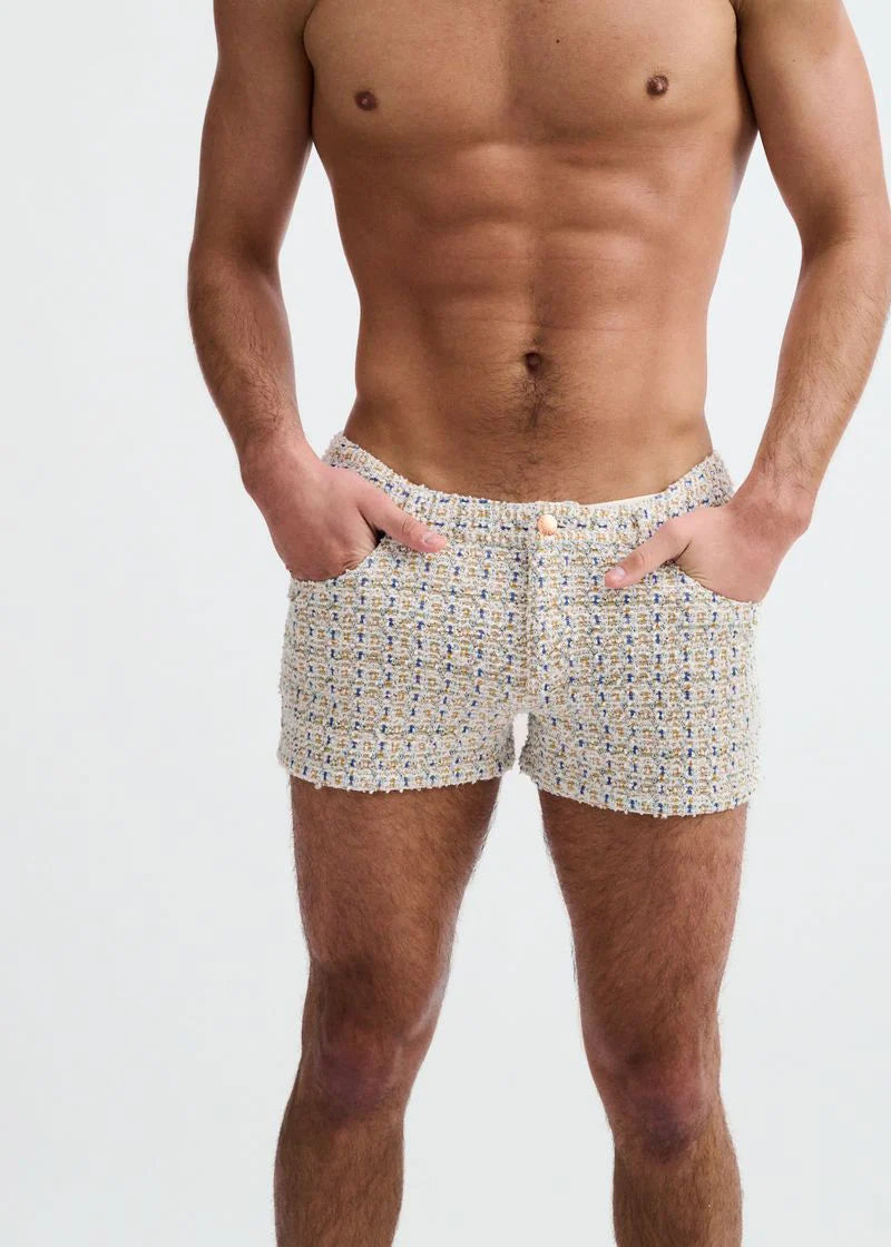 3" Tweed Look Jacquard Knit Shorts (Amber/Blue)