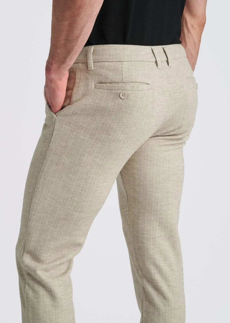 Wool-Look Stretch Knit Pants (Mocha Herringbone)