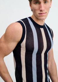 Textured Open Knit Vest (Navy Stripe)