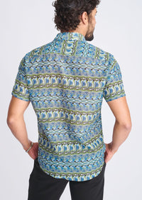Cotton/Silk Short Sleeve Shirt (Cobalt/Olive Swirls)