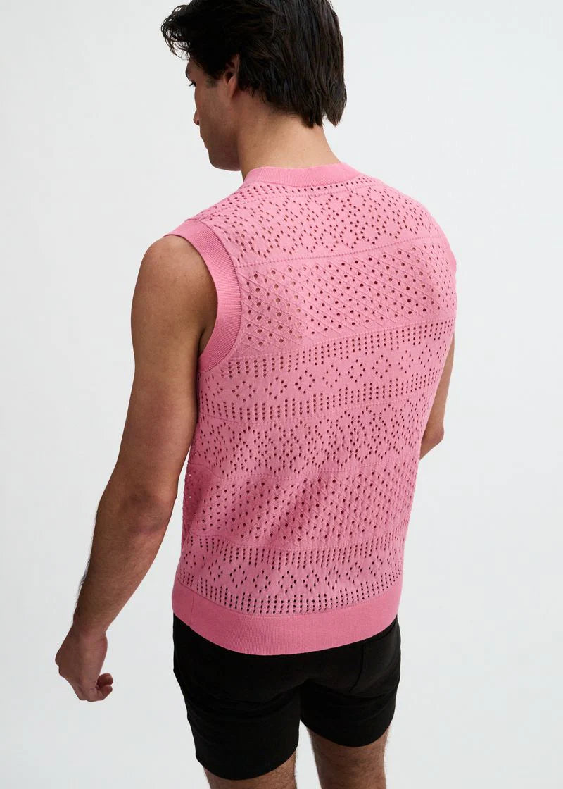 Pointelle Open Knit Vest (Crepe Pink)