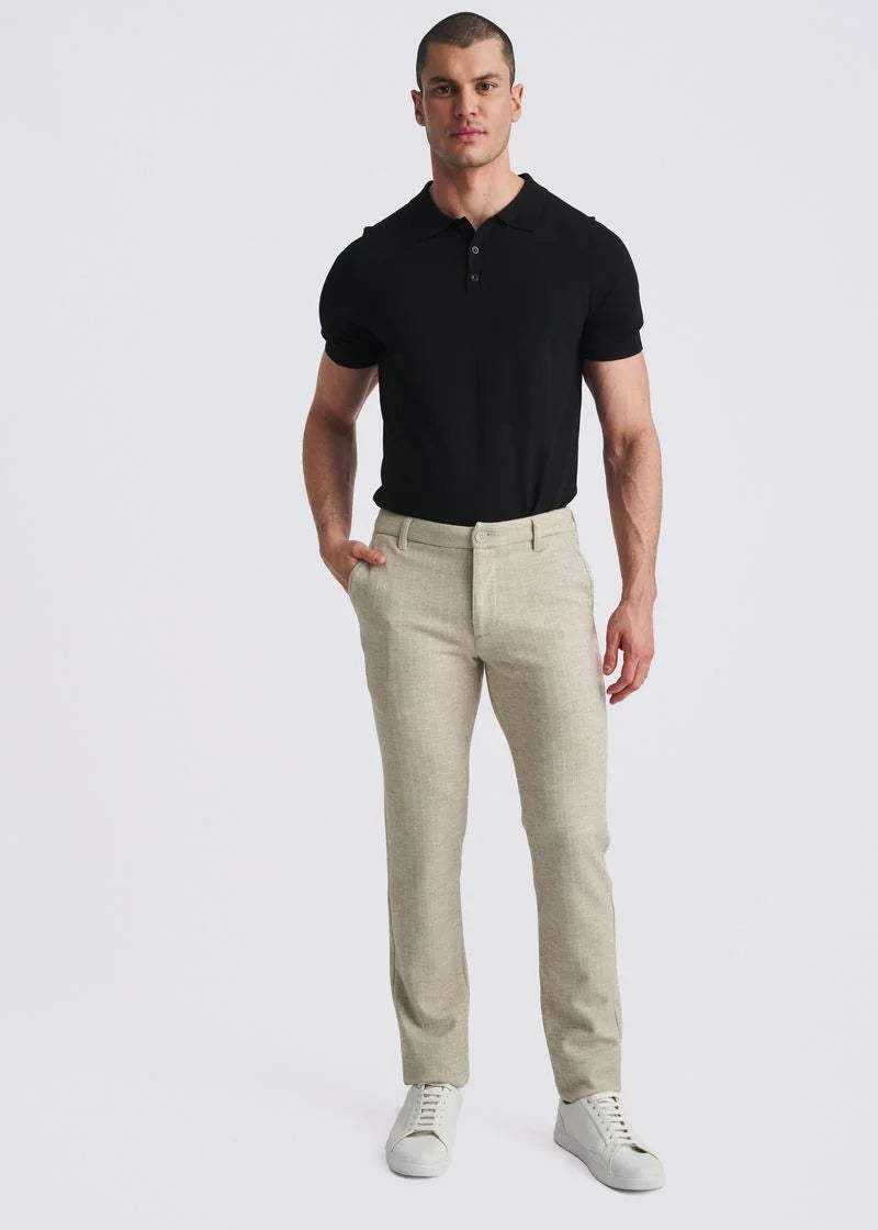 Wool-Look Stretch Knit Pants (Mocha Herringbone)
