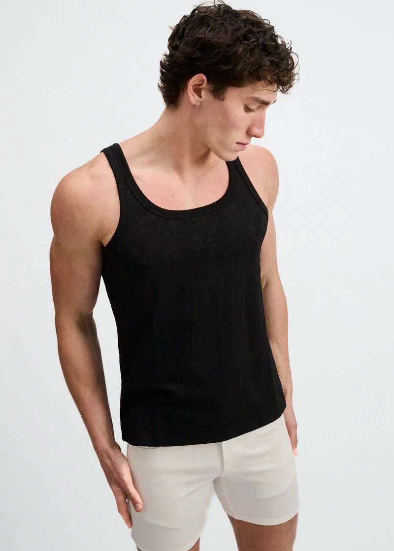 Floral Textured Knit Tank (Black)