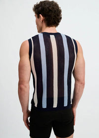 Textured Open Knit Vest (Navy Stripe)