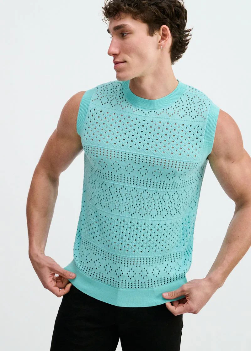 Pointelle Open Knit Vest (Mirage)