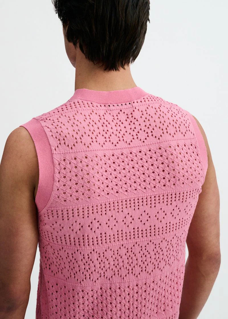 Pointelle Open Knit Vest (Crepe Pink)