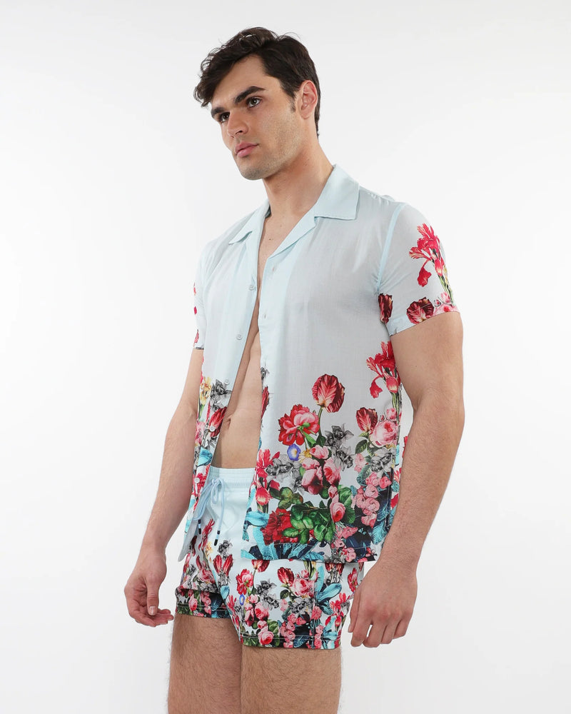 Woven Modal Border Shirt (Mint Floral)