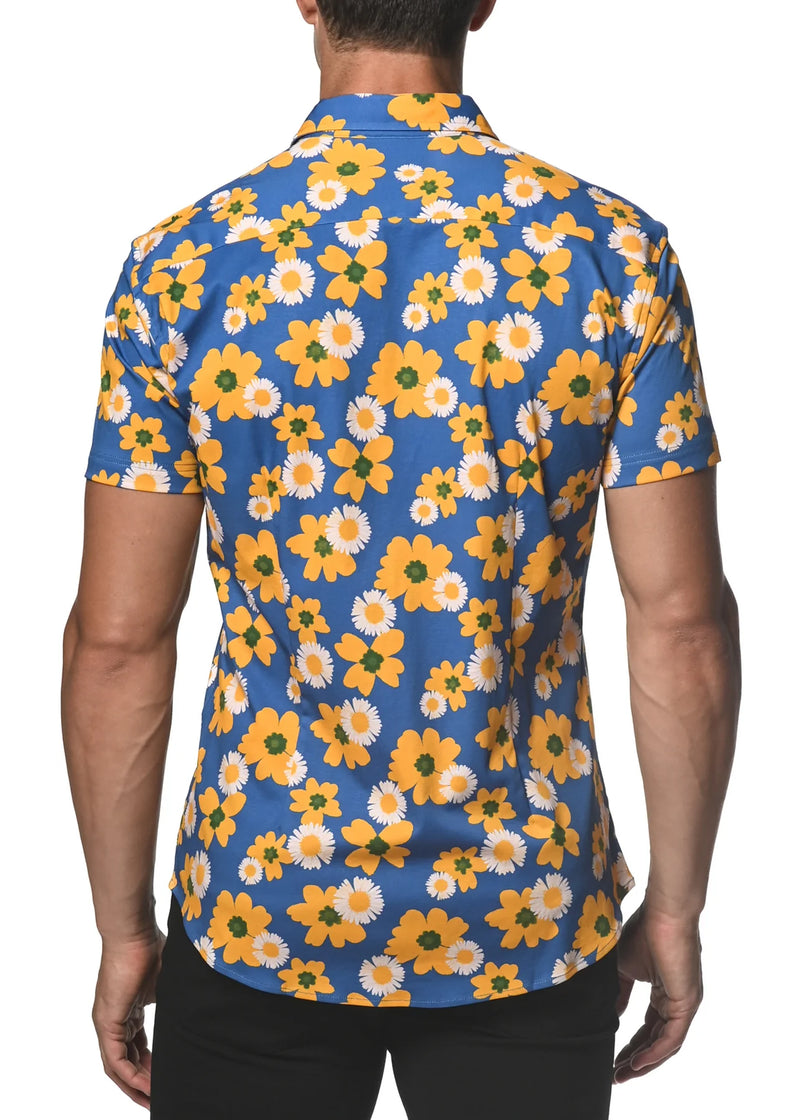 Stretch Jersey Knit Shirt (Royal Yellow Floral)