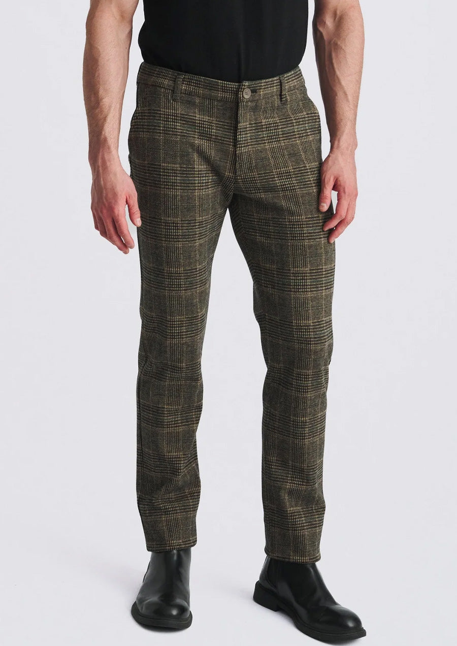 Wool-Look Stretch Knit Pants (Khaki Plaid)