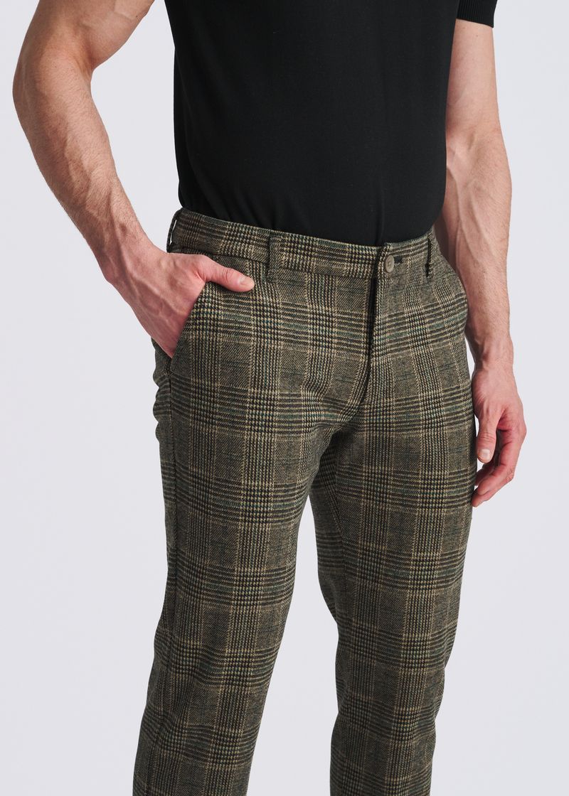 Wool-Look Stretch Knit Pants (Khaki Plaid)
