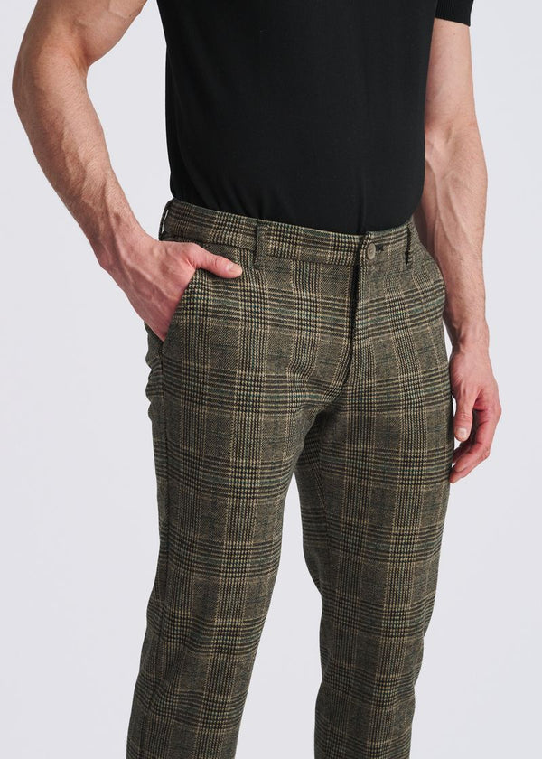Wool-Look Stretch Knit Pants (Khaki Plaid)