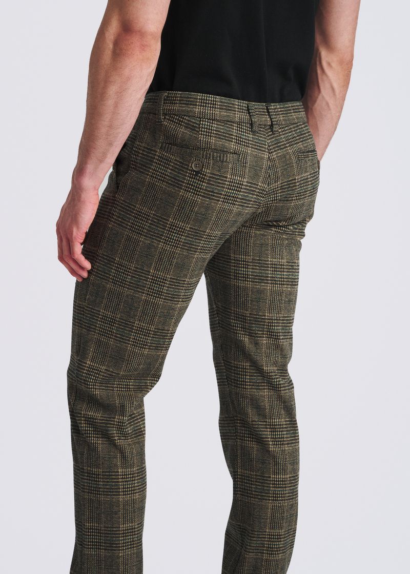 Wool-Look Stretch Knit Pants (Khaki Plaid)