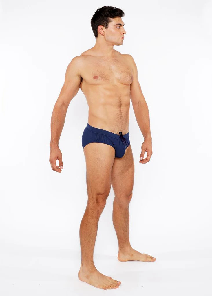 Pinstripe Swim Brief (Navy)