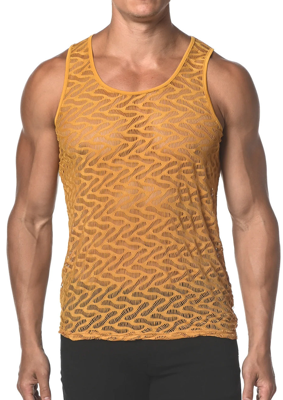 Stretch Gossamer Lace Tank Top (Amber Squiggly)