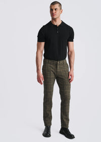 Wool-Look Stretch Knit Pants (Khaki Plaid)