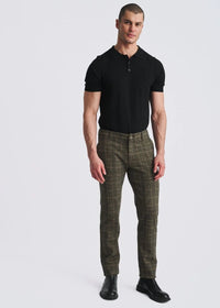 Wool-Look Stretch Knit Pants (Khaki Plaid)