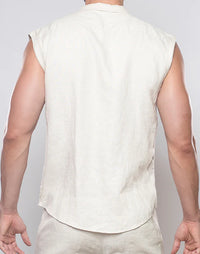 Breezy Linen Single Button Wrap Vest (Beige)