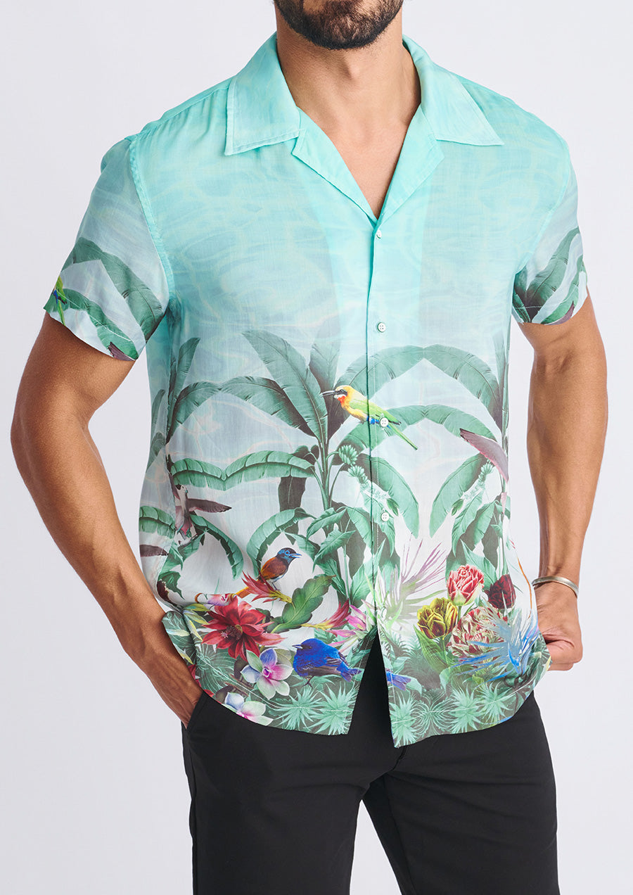 Woven Modal Border Shirt (Ocean Green Tropic)