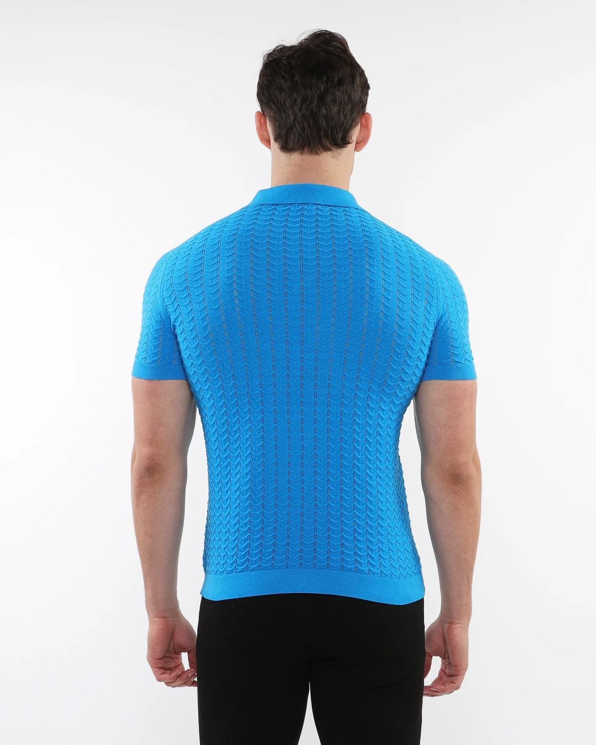 Chevron Textured Knitted Polo (Azure)