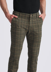 Wool-Look Stretch Knit Pants (Khaki Plaid)