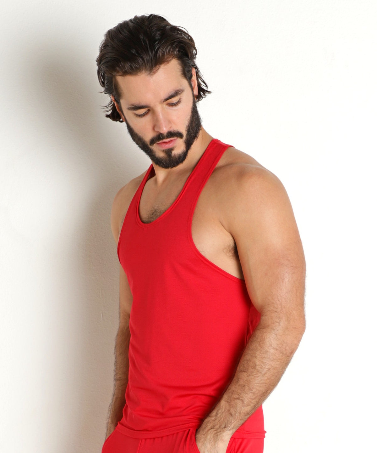 Pique Mesh Performance Workout Tank Top (Red)