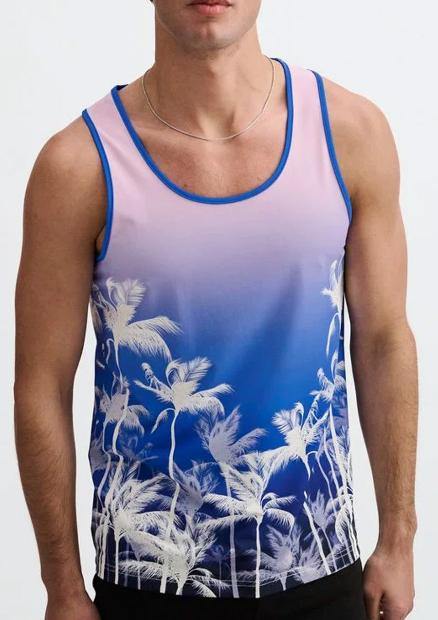 Printed Mesh Knit Tank (Purple/Pink Palms)