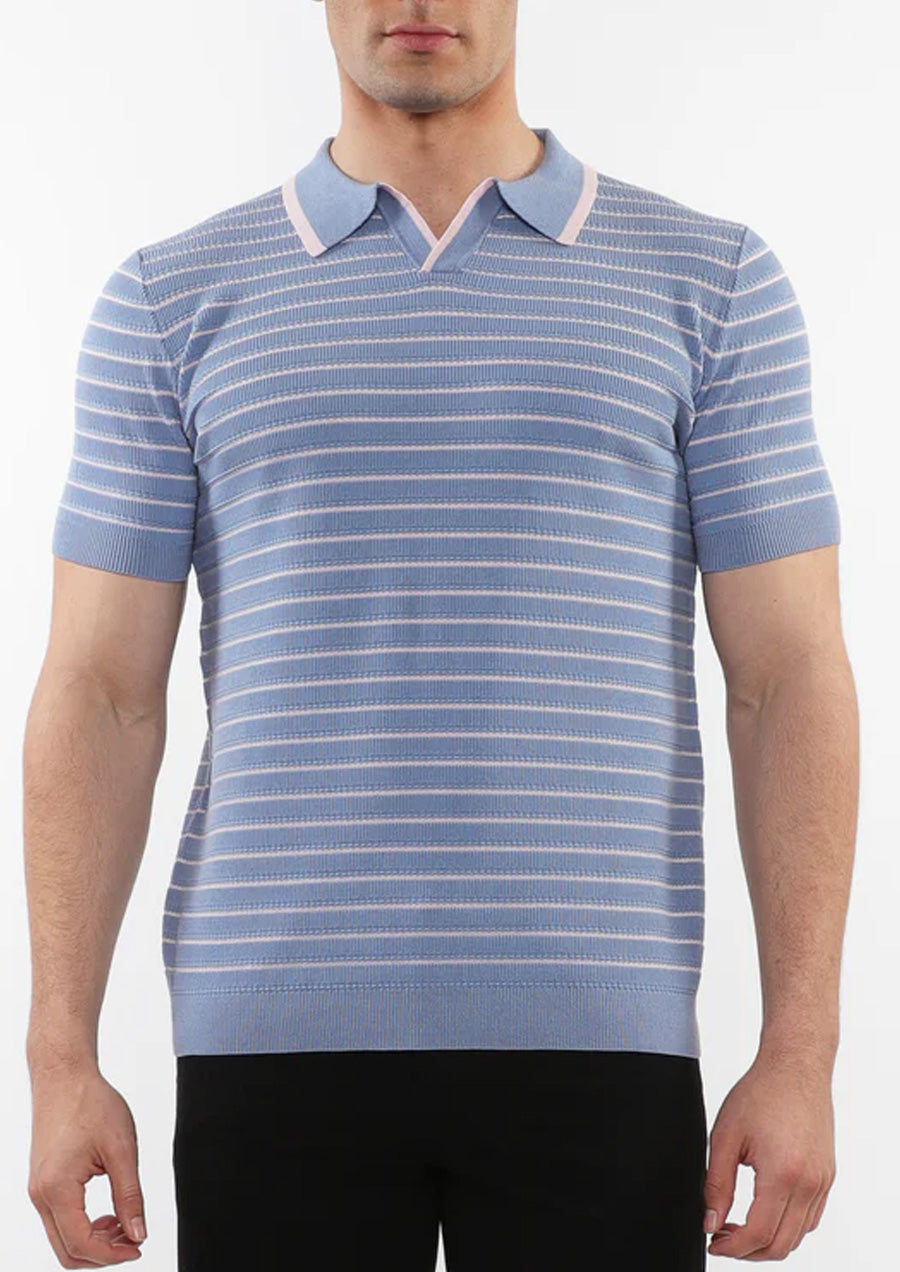 Silk/Tencel Textured Knitted Polo (Slate Pink)