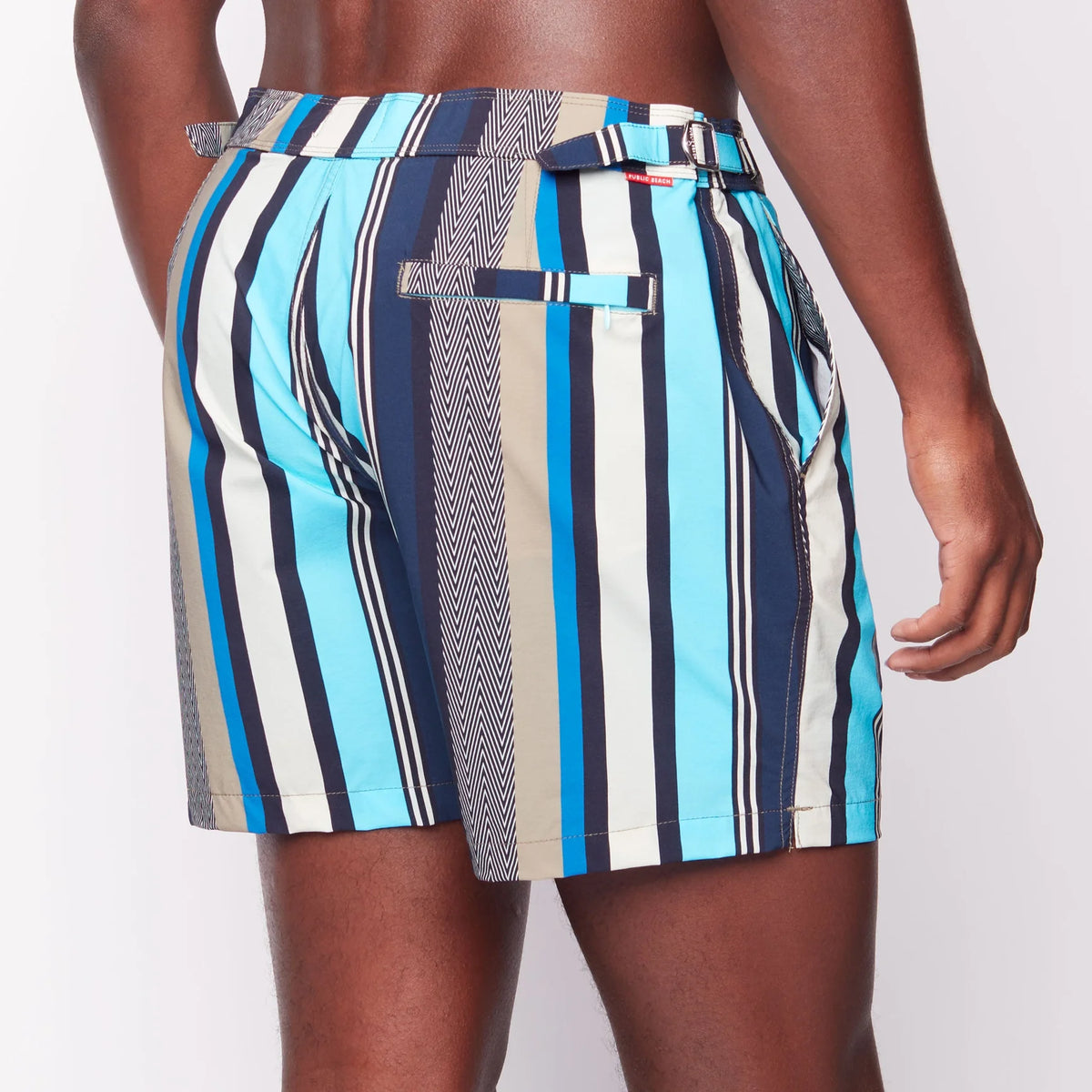 Retro Stripes Swim Shorts w/Lining (Turquoise)