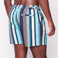 Retro Stripes Swim Shorts w/Lining (Turquoise)