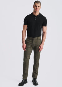 Wool-Look Stretch Knit Pants (Khaki Plaid)