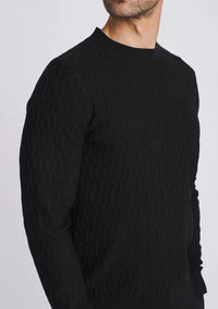 Cable Knit Crew Neck Wool Blend Sweater (Black)