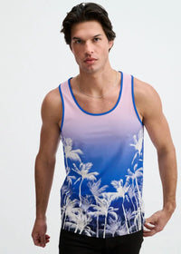 Printed Mesh Knit Tank (Purple/Pink Palms)