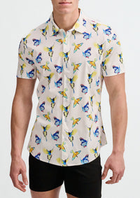 Print Cotton Knit Shirt (Blue/Yellow Birds)