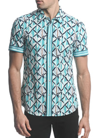 Printed Performance Stretch Shirt (Teal Navy Mosaic)