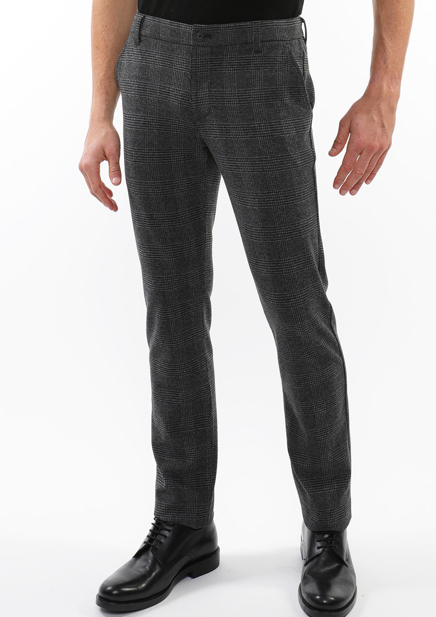 Wool-Look Stretch Knit Pants (Charcoal Glennplaid)