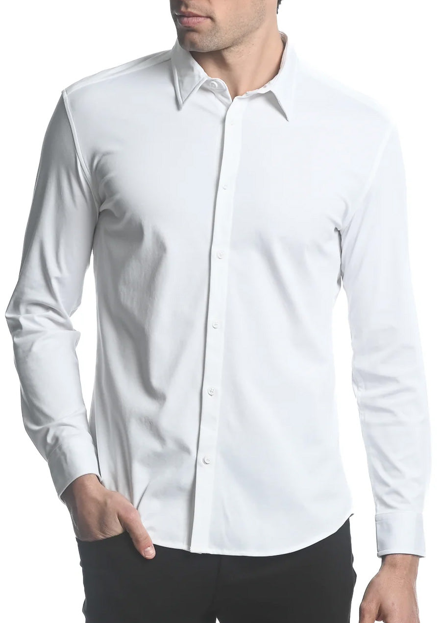 Solid Stretch Long Sleeve Shirt (White)