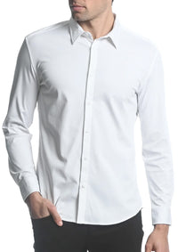 Solid Stretch Long Sleeve Shirt (White)