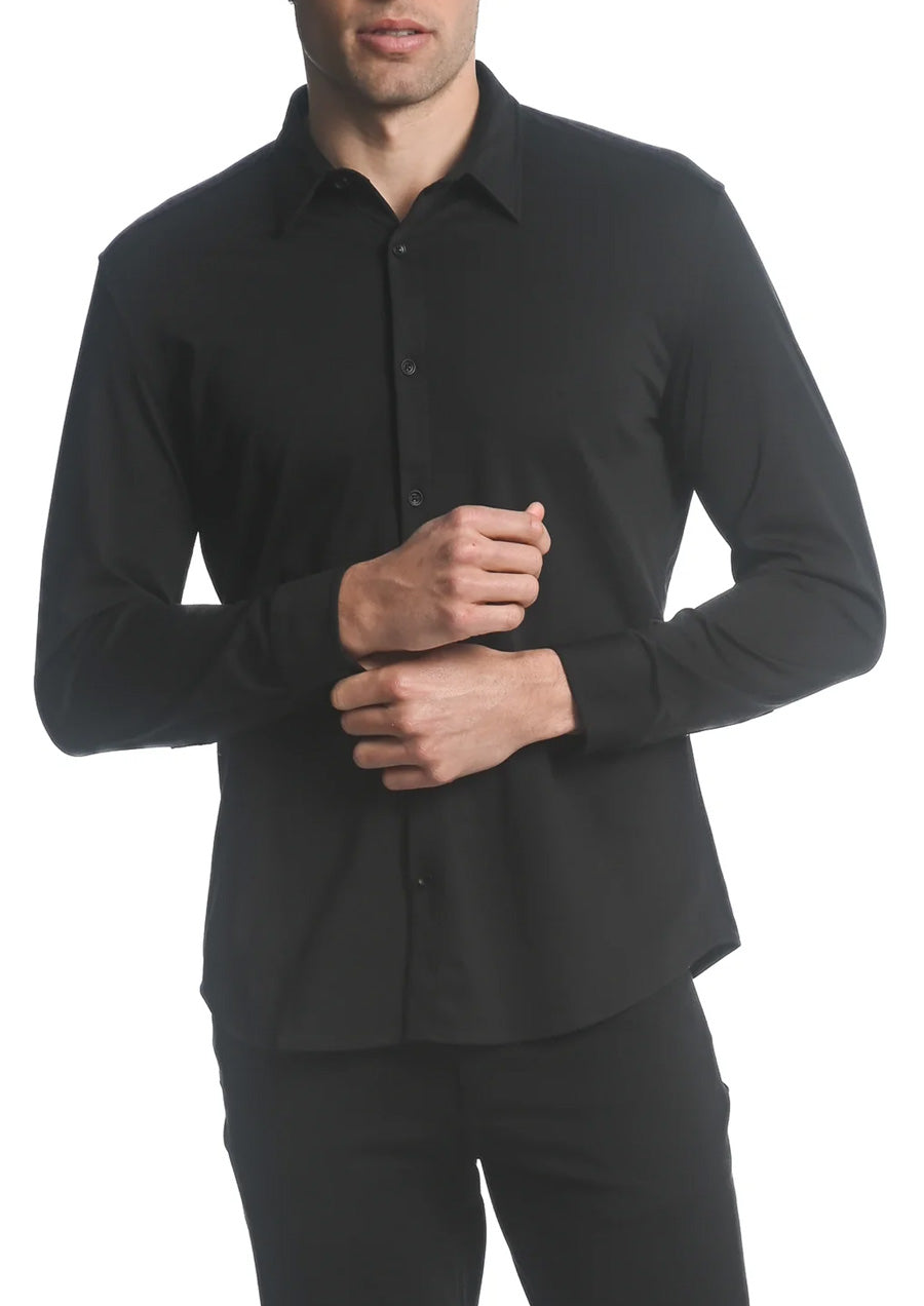 Stretch Knit Long Sleeve Shirt (Black)