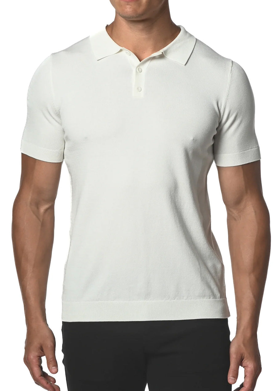 Silk/Tencel 3-Button Knit Polo (Off-White)