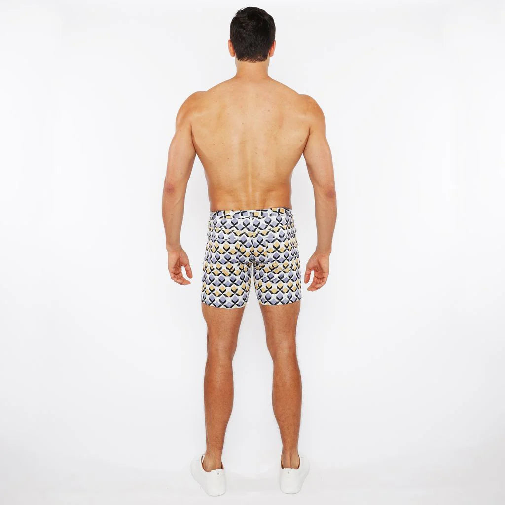 5" Printed Stretch Knit Short (Gold/Silver Diamonds)
